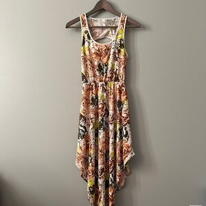 Xhilaration XS Brown Floral Sleeveless Slanted Hemline Dress NWOT
